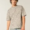Kutu Kesim Ağır Leopar Desenli Crew T-Shirt