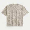 Kutu Kesim Ağır Leopar Desenli Crew T-Shirt