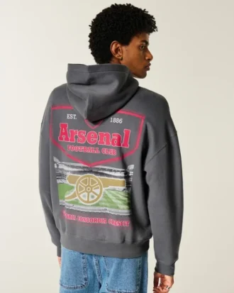Kutu Kesim Fermuarlı Arsenal F.C. Grafik Kapüşonlu Sweatshirt