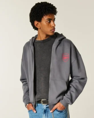 Kutu Kesim Fermuarlı Arsenal F.C. Grafik Kapüşonlu Sweatshirt