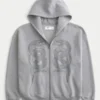Kutu Kesim Fermuarlı Çift Yılan Desenli Kapüşonlu Sweatshirt Kutu Kesim Fermuarlı Çift Yılan Desenli Kapüşonlu Sweatshirt
