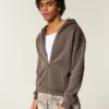 Kutu Kesim Fermuarlı Kapüşonlu Sweatshirt Kutu Kesim Fermuarlı Kapüşonlu Sweatshirt