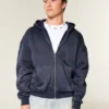 Kutu Kesim Fermuarlı Kapüşonlu Sweatshirt Kutu Kesim Fermuarlı Kapüşonlu Sweatshirt