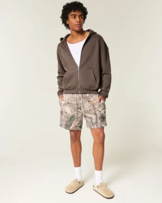 Kutu Kesim Fermuarlı Kapüşonlu Sweatshirt