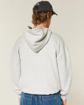 Kutu Kesim Fermuarlı Kapüşonlu Sweatshirt