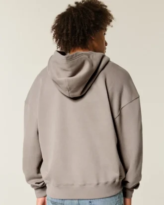Kutu Kesim Fermuarlı Kapüşonlu Sweatshirt