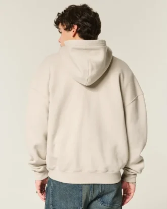 Kutu Kesim Fermuarlı Kapüşonlu Sweatshirt