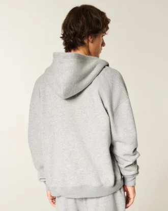 Kutu Kesim Fermuarlı Kapüşonlu Sweatshirt