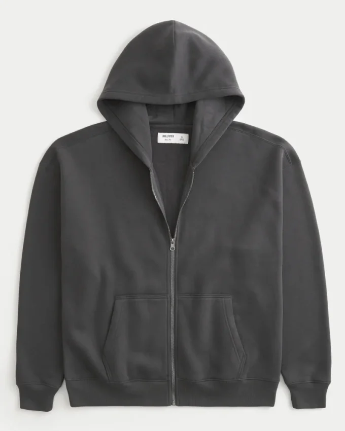 Kutu Kesim Fermuarlı Kapüşonlu Sweatshirt Kutu Kesim Fermuarlı Kapüşonlu Sweatshirt