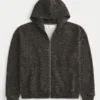 Kutu Kesim Fermuarlı Leopar Desenli Kapüşonlu Sweatshirt Kutu Kesim Fermuarlı Leopar Desenli Kapüşonlu Sweatshirt