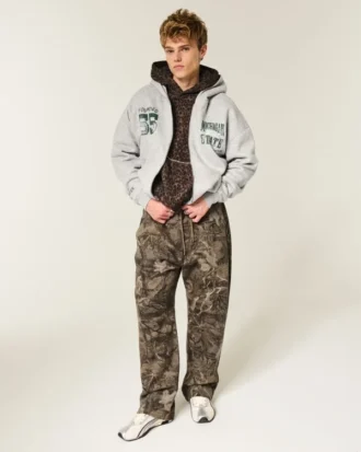 Kutu kesim fermuarlı Michigan State University Spartans grafik kapüşonlu sweatshirt Kutu kesim fermuarlı Michigan State University Spartans grafik kapüşonlu sweatshirt