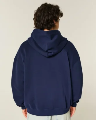 Kutu Kesim Fermuarlı Numara Grafik Kapüşonlu Sweatshirt