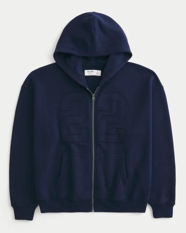 Kutu Kesim Fermuarlı Numara Grafik Kapüşonlu Sweatshirt Kutu Kesim Fermuarlı Numara Grafik Kapüşonlu Sweatshirt