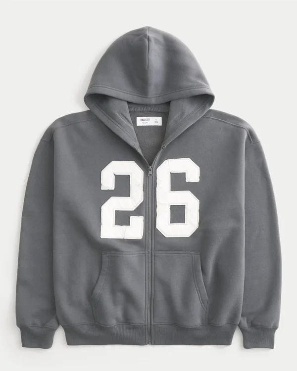 Kutu Kesim Fermuarlı Numara Grafik Kapüşonlu Sweatshirt Kutu Kesim Fermuarlı Numara Grafik Kapüşonlu Sweatshirt