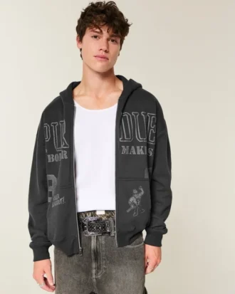 Kutu Kesim Fermuarlı Purdue Üniversitesi Boilermakers Grafik Kapüşonlu Sweatshirt