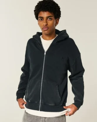 Kutu Kesim Fermuarlı Örümcek Desenli Kapüşonlu Sweatshirt