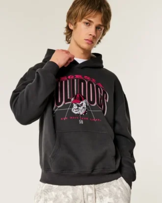 Kutu kesim Georgia Üniversitesi Bulldogs Grafik Kapüşonlu Sweatshirt