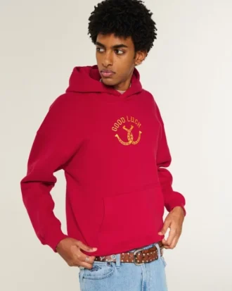 Kutu Kesim Good Luck Grafik Kapüşonlu Sweatshirt