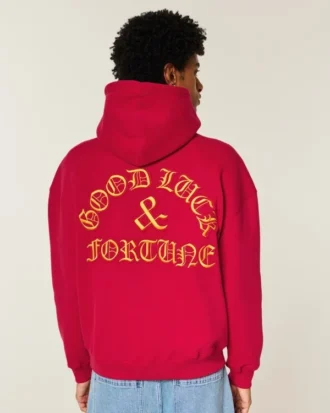 Kutu Kesim Good Luck Grafik Kapüşonlu Sweatshirt