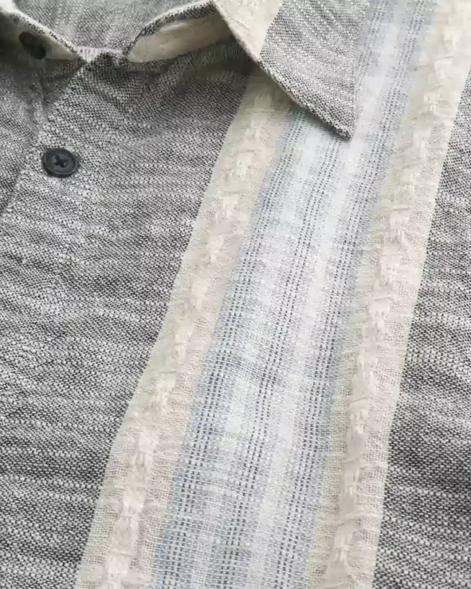 Kutu Kesim Kısa Kollu Dokulu Çizgili Gömlek