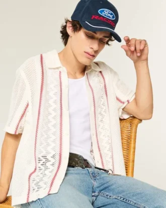 Kutu Kesim Kısa Kollu Kroşe Stil Gömlek Kutu Kesim Kısa Kollu Kroşe Stil Gömlek