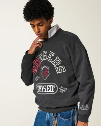 Kutu Kesim Rutgers Üniversitesi Scarlet Knights Grafik Bisiklet Yaka Sweatshirt