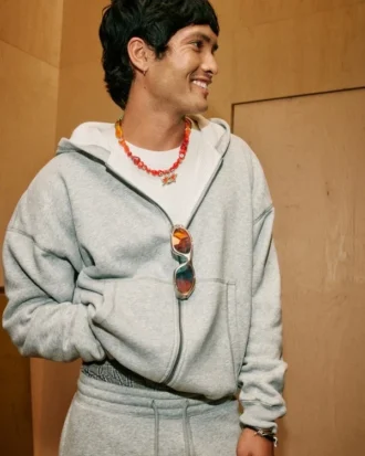 Kutu Kesim Termal Astarlı Fermuarlı Kapüşonlu Sweatshirt