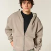 Kutu Kesim Termal Astarlı Fermuarlı Kapüşonlu Sweatshirt Kutu Kesim Termal Astarlı Fermuarlı Kapüşonlu Sweatshirt