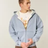 Kutu Kesim Termal Astarlı Fermuarlı Kapüşonlu Sweatshirt Kutu Kesim Termal Astarlı Fermuarlı Kapüşonlu Sweatshirt