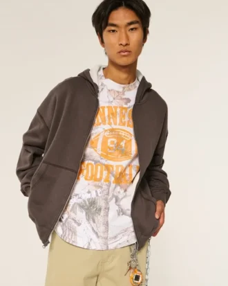 Kutu Kesim Termal Astarlı Fermuarlı Kapüşonlu Sweatshirt