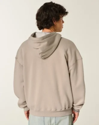 Kutu Kesim Termal Astarlı Fermuarlı Kapüşonlu Sweatshirt