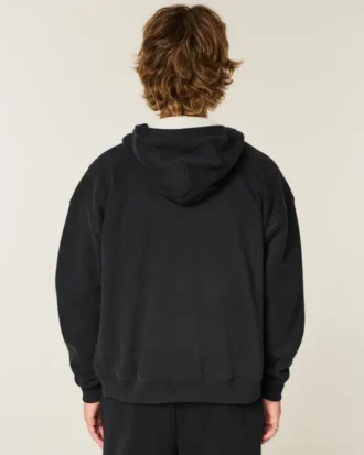 Kutu Kesim Termal Astarlı Fermuarlı Kapüşonlu Sweatshirt