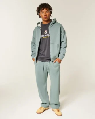 Kutu Kesim Termal Astarlı Fermuarlı Kapüşonlu Sweatshirt