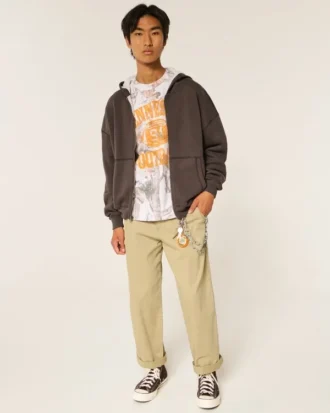 Kutu Kesim Termal Astarlı Fermuarlı Kapüşonlu Sweatshirt