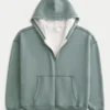 Kutu Kesim Termal Astarlı Fermuarlı Kapüşonlu Sweatshirt Kutu Kesim Termal Astarlı Fermuarlı Kapüşonlu Sweatshirt