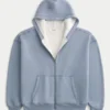Kutu Kesim Termal Astarlı Fermuarlı Kapüşonlu Sweatshirt Kutu Kesim Termal Astarlı Fermuarlı Kapüşonlu Sweatshirt