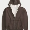 Kutu Kesim Termal Astarlı Fermuarlı Kapüşonlu Sweatshirt Kutu Kesim Termal Astarlı Fermuarlı Kapüşonlu Sweatshirt