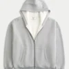 Kutu Kesim Termal Astarlı Fermuarlı Kapüşonlu Sweatshirt Kutu Kesim Termal Astarlı Fermuarlı Kapüşonlu Sweatshirt
