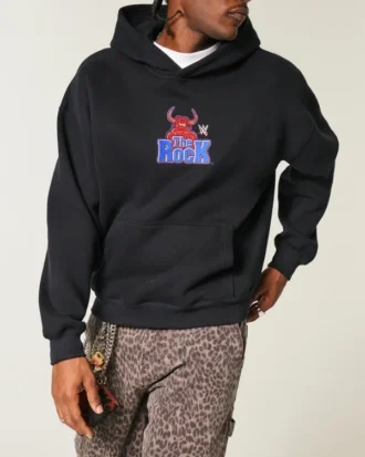 Kutu Kesim The Rock Grafik Kapüşonlu Sweatshirt