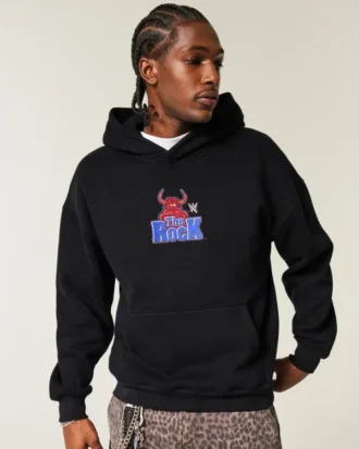 Kutu Kesim The Rock Grafik Kapüşonlu Sweatshirt