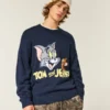 Kutu Kesim Tom ve Jerry Grafikli Crew Sweater