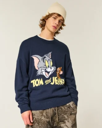 Kutu Kesim Tom ve Jerry Grafikli Crew Sweater