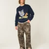 Kutu Kesim Tom ve Jerry Grafikli Crew Sweater