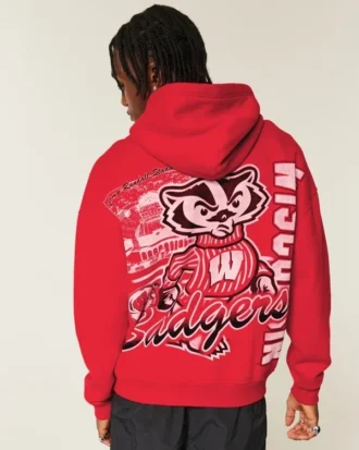 Kutu kesim Wisconsin Üniversitesi Badgers Grafik Kapüşonlu Sweatshirt
