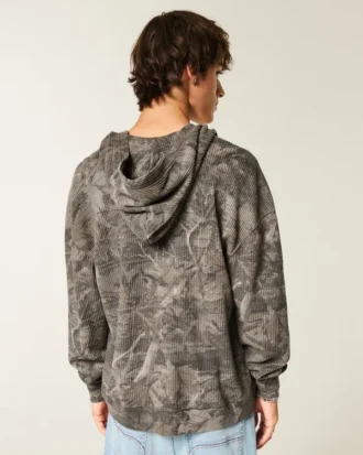 Kutu Tipi Termal Kamuflaj Fermuarlı Kapüşonlu Sweatshirt