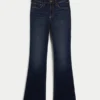 Kıvrımlı Orta Bel Koyu Yıkama Boot Jeans