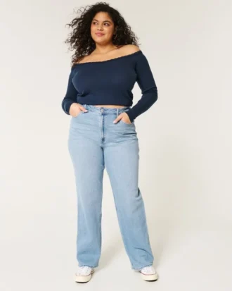 Kıvrımlı Ultra Yüksek Bel Orta Yıkama Dad Jeans