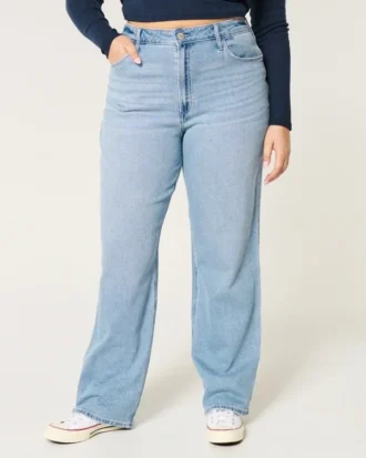 Kıvrımlı Ultra Yüksek Bel Orta Yıkama Dad Jeans