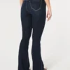 Kıvrımlı Yüksek Bel Koyu Yıkama Flare Jean Kıvrımlı Yüksek Bel Koyu Yıkama Flare Jean