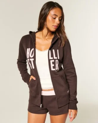 Logo Grafik Fermuarlı Kapüşonlu Sweatshirt